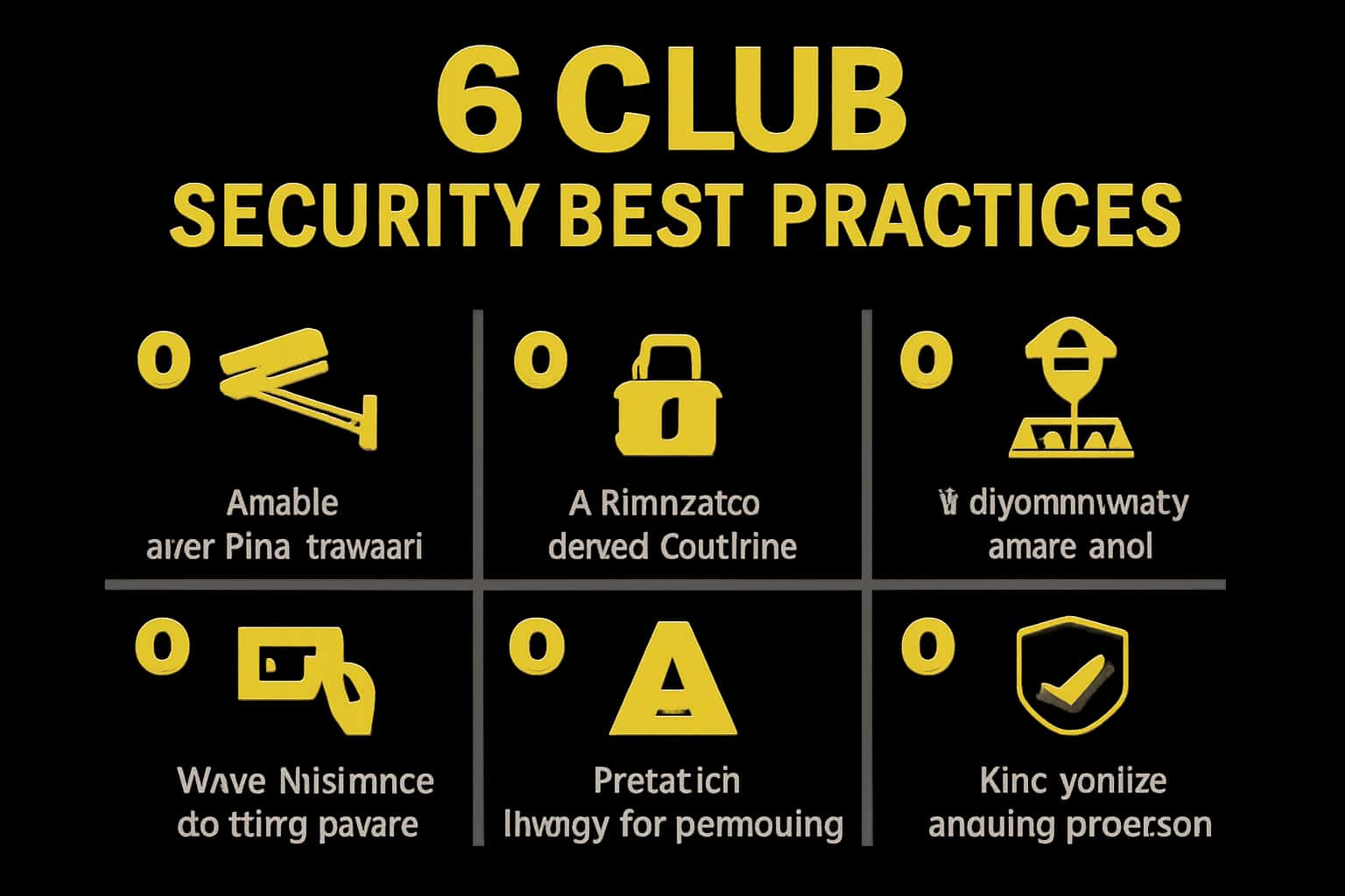 Visualization of 6 Club Security Best Practices in a high-tech environment.