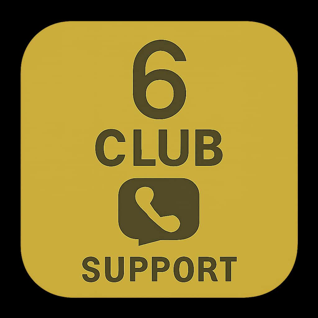 An icon illustrating 6 Club Support contact methods.