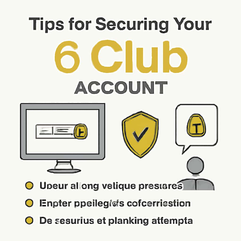 Illustration summarizing security tips for 6 Club account protection.